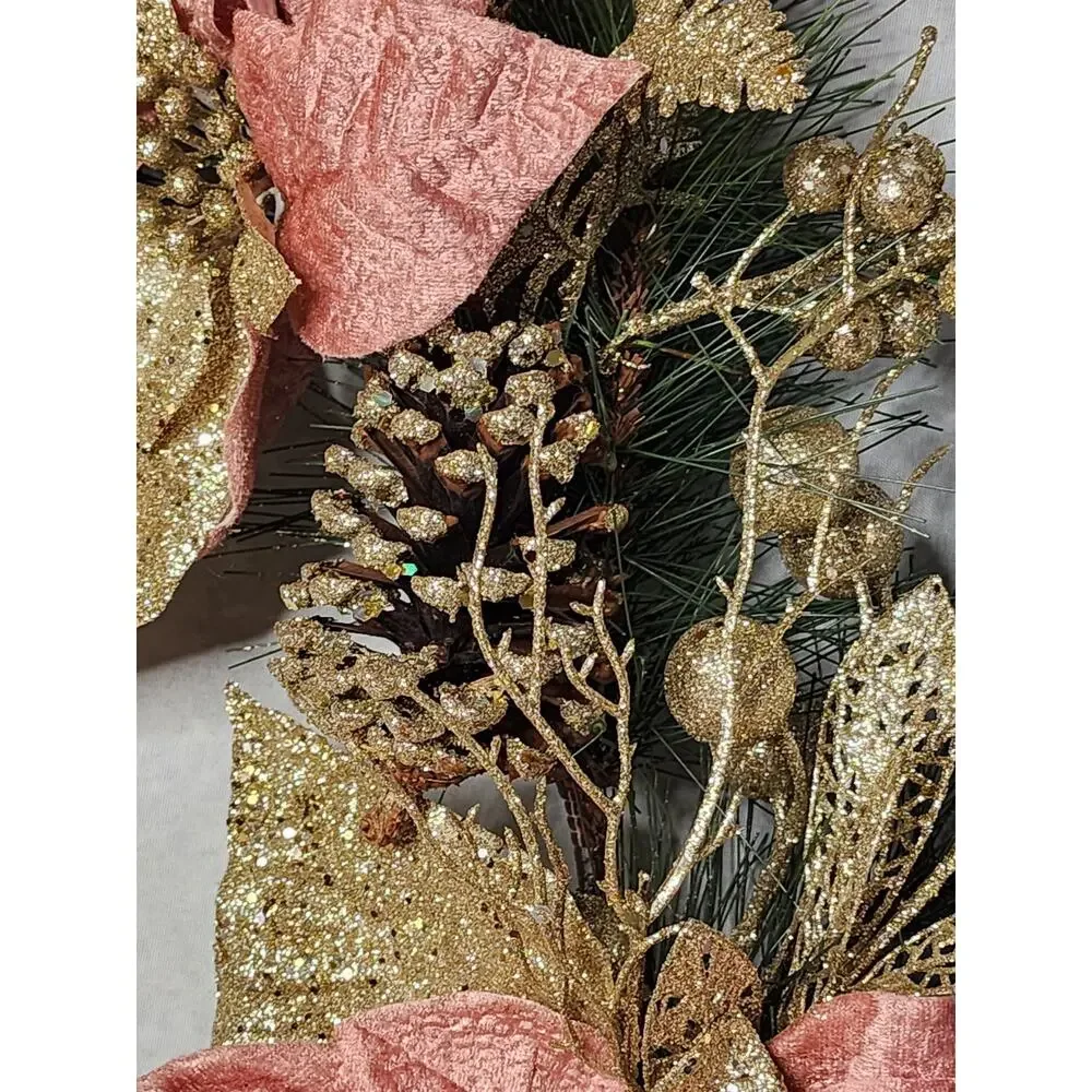 Elegant Champagne Christmas Wreath Front Door Gold Pine Cones Berries 22